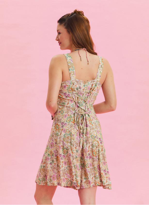 Thin Strap Button Detailed Beige Summer Jumpsuit 4568